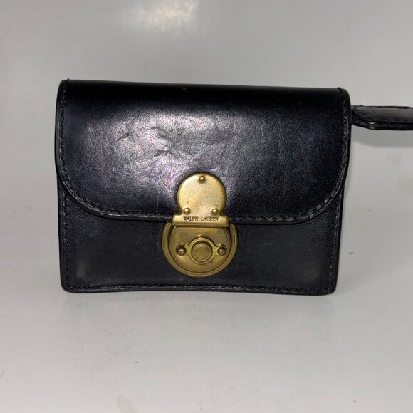 Vintage Ralph Lauren Black Leather Gusseted Locking Coin Wallet - Picture 1 of 16